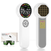 Qirelle handheld red light therapy device for targeted muscle relaxation at home.