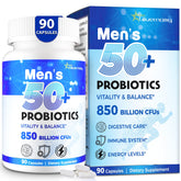 QIVERNAMY men's probiotic 50plus bottle shows high potency for gut support
