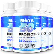 QIVERNAMY Probiotics 50+ bottle front promoting daily gut support for men over 50