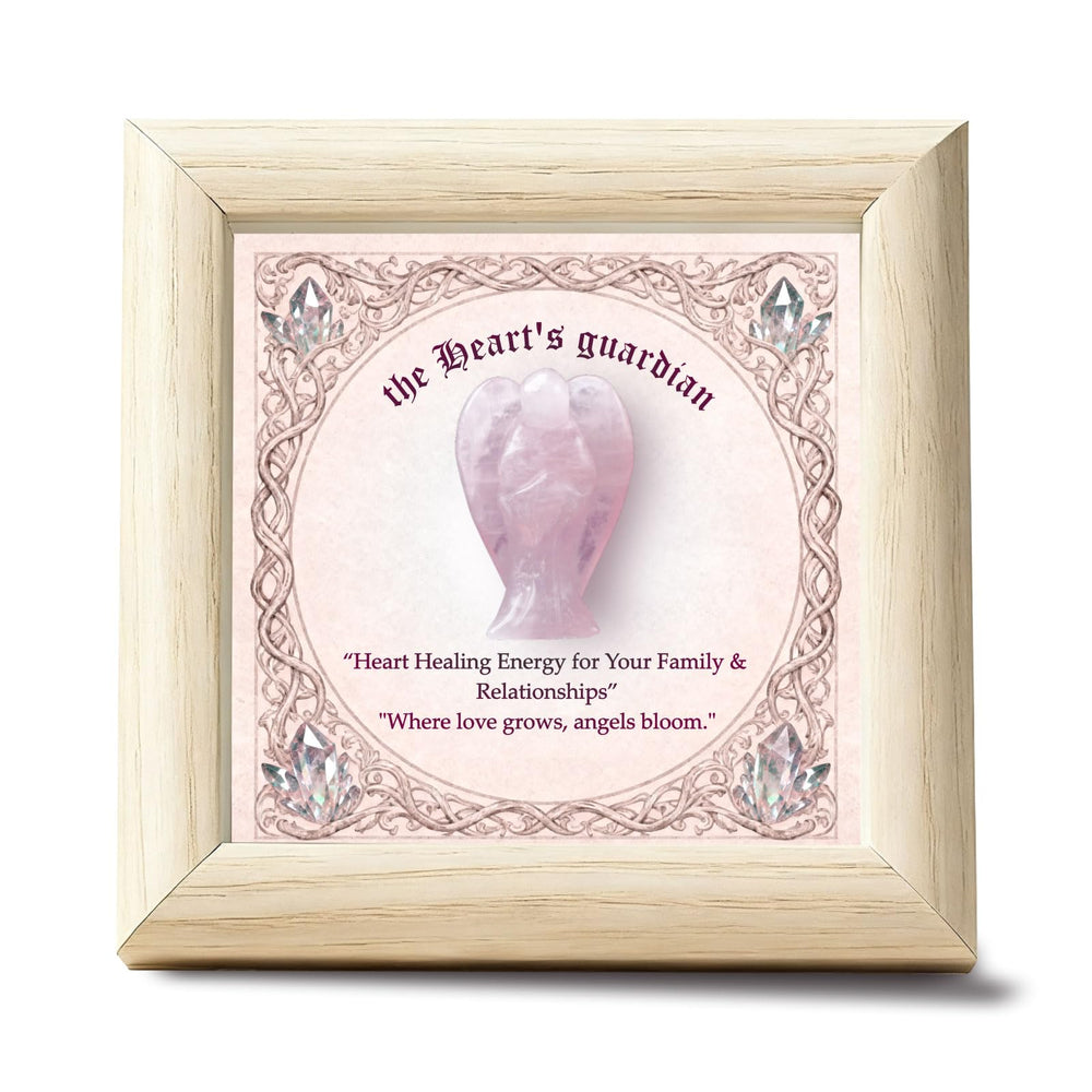 QIZHXPC rose quartz angel framed in oak for calm energy