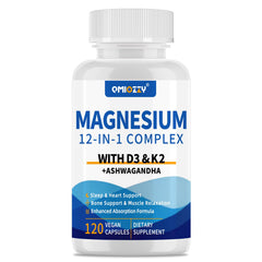 Qmiozzy Magnesium Complex 12in1 bottle, convenient daily capsules for balanced energy and relaxation.