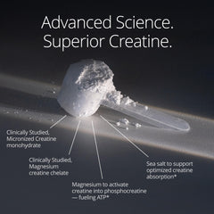 Qualia Creatine bottle-pour illustrates easy dosing for workouts