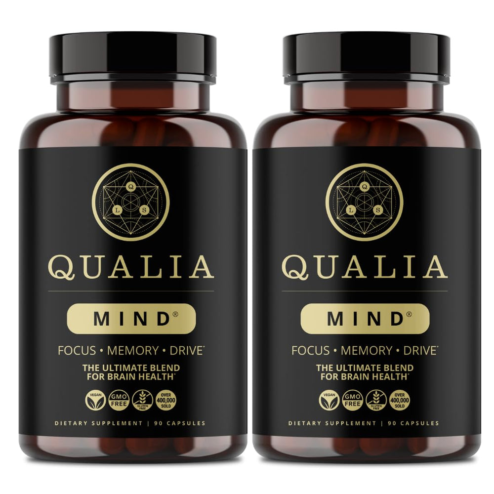 Qualia Mind bottle front view highlighting focus-boosting formula