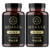 Qualia Mind bottle front view highlighting focus-boosting formula