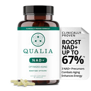 Qualia NAD supplement bottle front view supports focus and daily energy.
