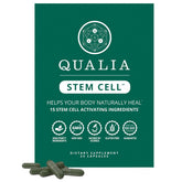 Qualia Stem Cell: botella en primer plano para uso diario y bienestar.