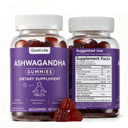 QualiLife Ashwagandha Gummies bottle on kitchen counter for daily calm and routine