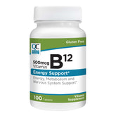 Quality Choice Vitamin B12 500 mcg tablets bottle shows dosage and label for energy support