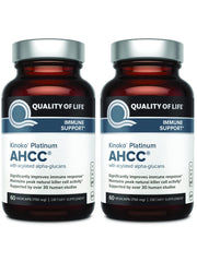 Quality of Life AHCC Kinoko Platinum 750 mg bottle front view for premium immune support