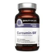 Quality of Life Curcumin-SR bottle closeup showing sustained-release design for steady turmeric support.