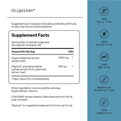 Quality of Life Oligolean capsules pour highlighting easy-to-swallow vegiecaps daily use.