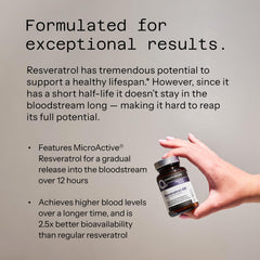 Quality of Life Resveratrol SR capsules closeup showing small easy-to-swallow vegicaps.