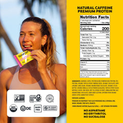 Quantum Energy Squares bar closeup shows chocolate chips for a tasty, protein-rich bite.