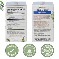 Closeup of Quantum Health Digital Blue softgels highlighting easy swallowing.