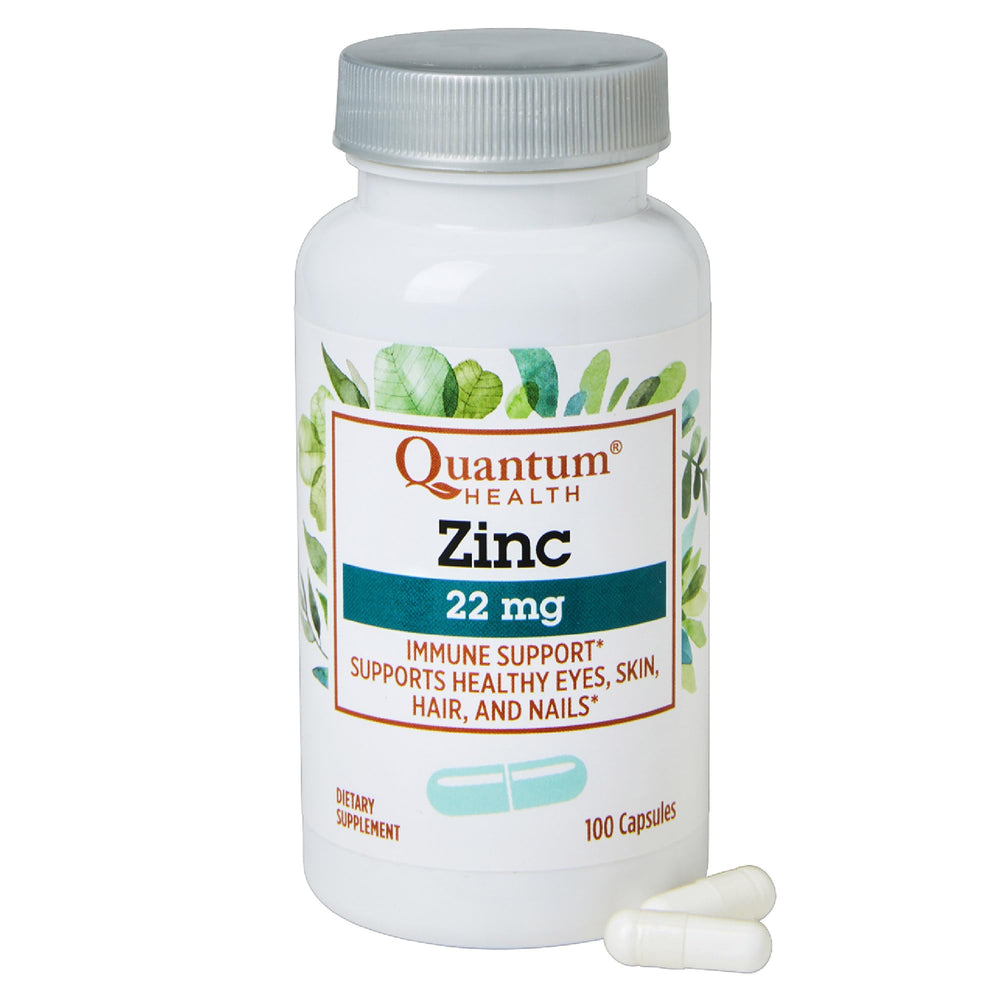 Quantum Health Zinc Gluconate 22mg bottle front supports daily immune wellness