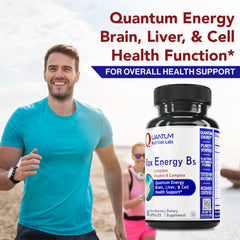 Close-up of Quantum Nutrition Max Energy Bs label highlighting methylated B vitamins.