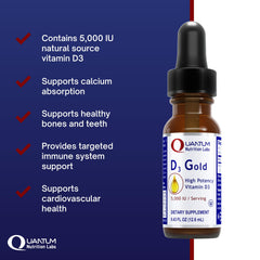 Quantum Nutrition QNL D3 Gold dropper top view shows liquid vitamin D