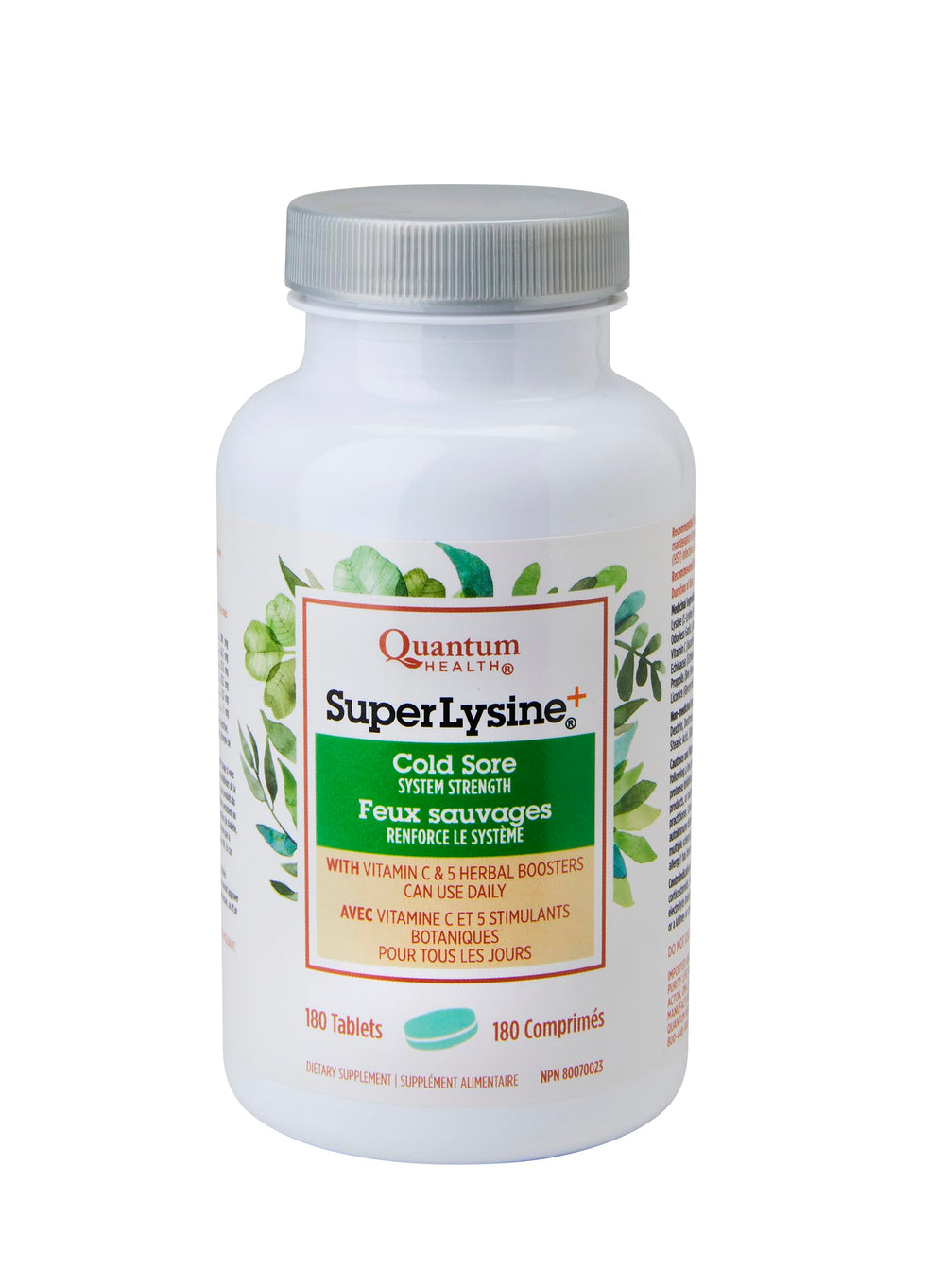 Quantum Super Lysine 180-count bottle front for daily immune support.