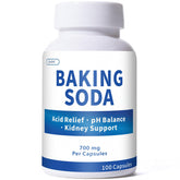 QUBIT Baking Soda Capsules bottle on a counter for daily digestive support.