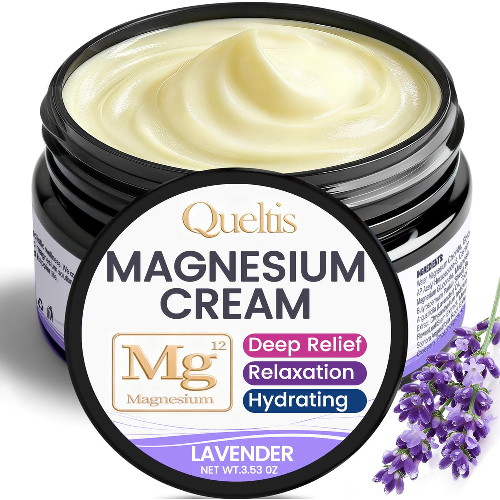 QUELTIS Magnesium Cream bottle on a surface with smooth texture