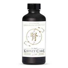 Quicksilver Kidney Care bottle closeup showing nanoemulsified formula for fast absorption