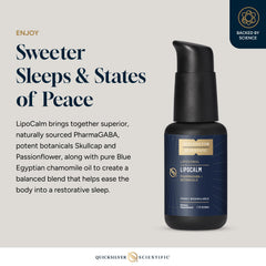 Quicksilver Lipocalm label front communicates vegan, non-GMO relaxation benefits.