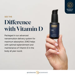 Quicksilver Nanoemulsified D3K2 label info highlights MK-7 and gluten-free formula