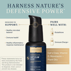 Quicksilver Scientific nanoemulsified cat's claw label highlighting vitamin D and monolaurin components