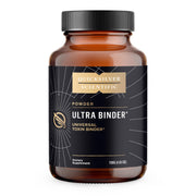 Quicksilver Scientific Ultra Binder powder bottle showing the product for toxin binding and gut support.