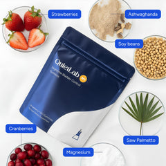 QuietLab N1 gummies close-up strawberry flavor highlighting daily use before bed.