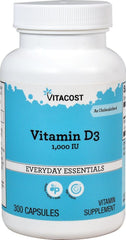 Quilom Vitacost Vitamin D3 bottle with capsules supports bone and immune health
