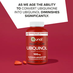 Close-up of Qunol ubiquinol softgels showing smooth capsules.