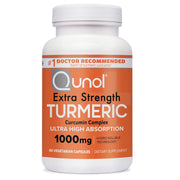 Qunol Turmeric bottle pour shows easy-to-take capsules for daily wellness
