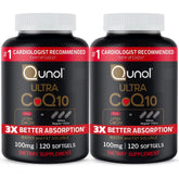 Qunol Ultra CoQ10 bottle front shows the 100 mg formula for daily energy support.