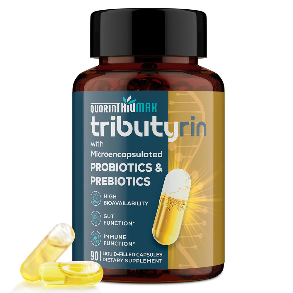 Quorinthiumax Tributyrin supplement bottle with high potency formula for gut support