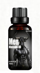 QUYAO Male Enhancement Oil bottle front view for relaxing massages.
