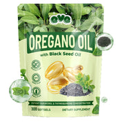 QVQ Organic oregano oil softgels bottle promoting digestive balance and wellness.
