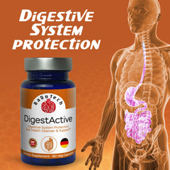 RaDoTech DigestActive bottle back label with ingredients and usage for gut support.