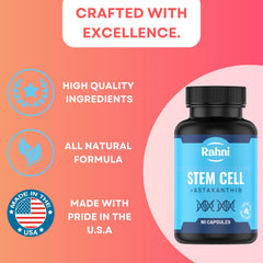 Rahni Stem Cells capsules close-up showing two-per-day serving.
