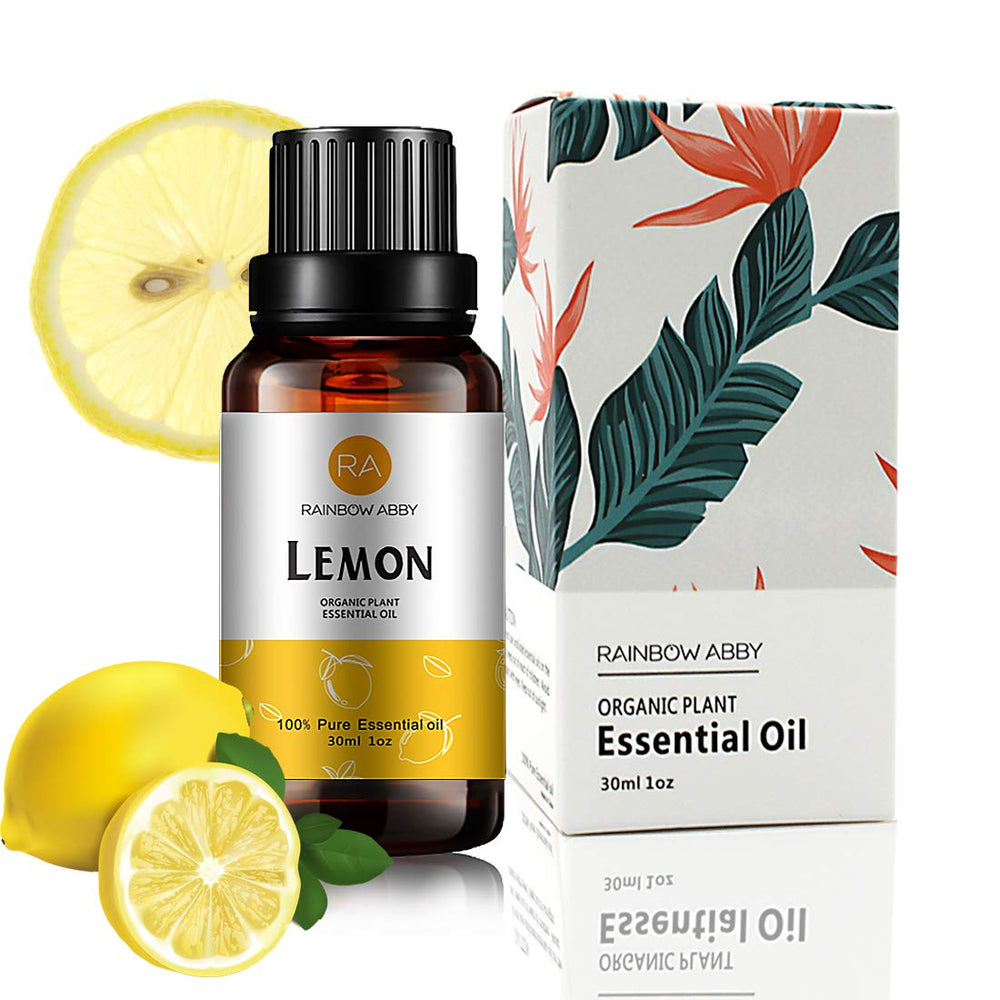 Rainbow Abby Lemon essential oil bottle with pure citrus aroma for diffuser.