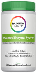 Rainbow Light Advanced Enzyme System bottle front view highlighting plant-source enzymes for digestion support.