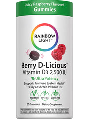 Rainbow Light Berry D-Licious gummies in a jar for daily immune and bone support
