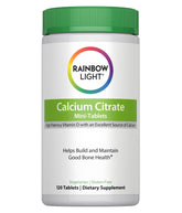 Rainbow Light calcium citrate bottle with vitamin D shown for daily bone support