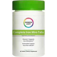 Rainbow Light Complete Iron Mini-Tabs packaging view, supports daily iron levels