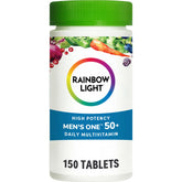 Rainbow Light Mens One 50+ bottle pour highlights high-potency immune support vitamins