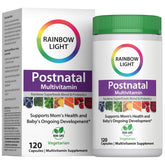 Rainbow Light Postnatal Multivitamin bottle with 19 nutrients for mom energy and baby development