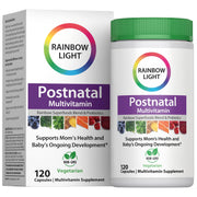 Rainbow Light Postnatal Multivitamin bottle with 19 nutrients for mom energy and baby development