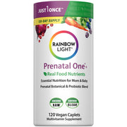 Rainbow Light Prenatal One bottle front view showing a strong vitamin blend for mom and baby support