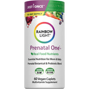 Rainbow Light Prenatal One bottle front view highlighting high-potency multivitamin for mom and baby.