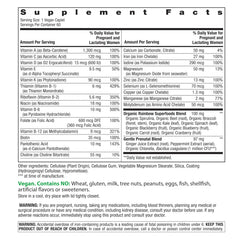 Rainbow Light Prenatal One caplets closeup showcasing vegan formula and non-GMO promise.